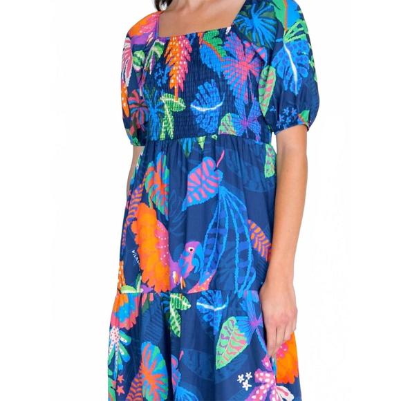 NEW VILAGALLO tora midi dress in blue multi - Picture 2 of 4